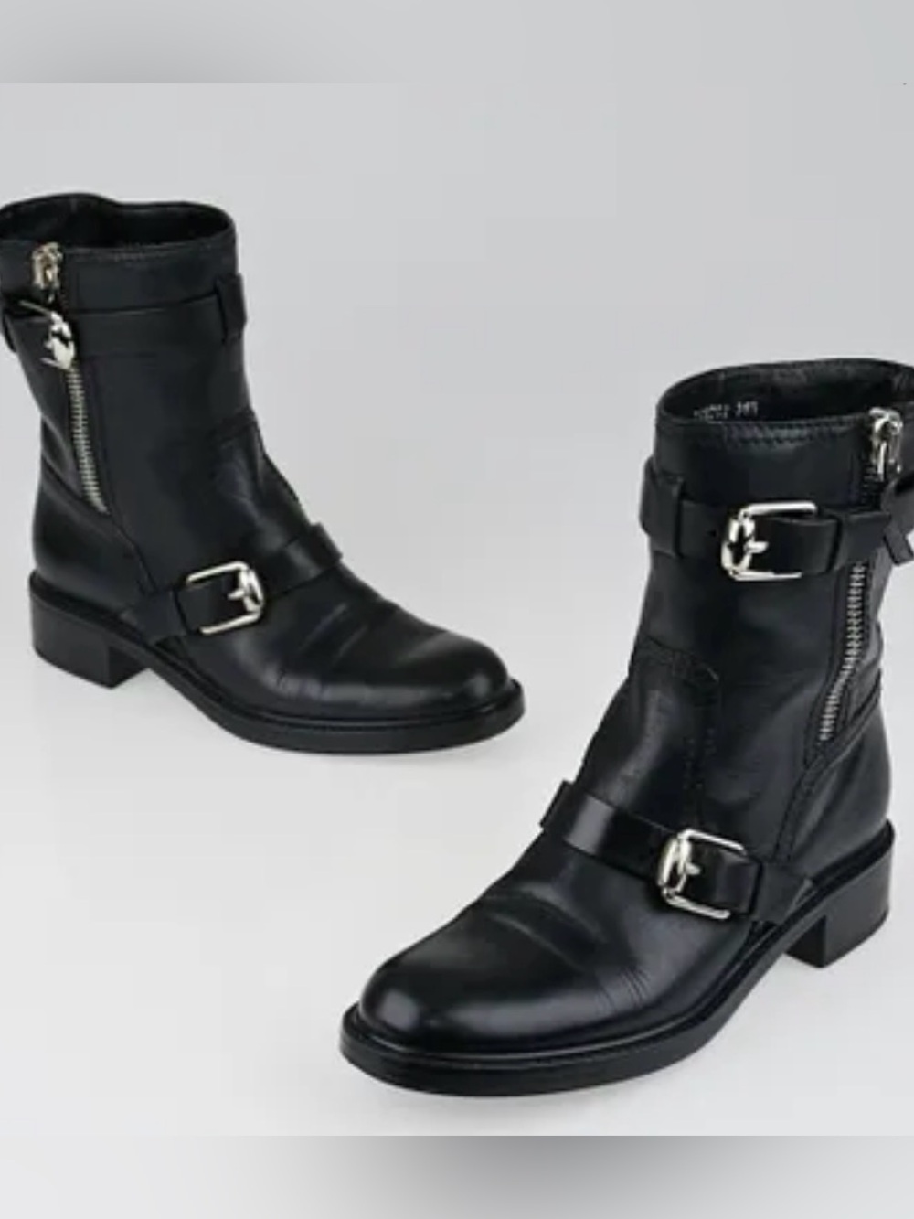 Gucci Black Leather Buckle Zip Moto Boots - Picture 2 of 5